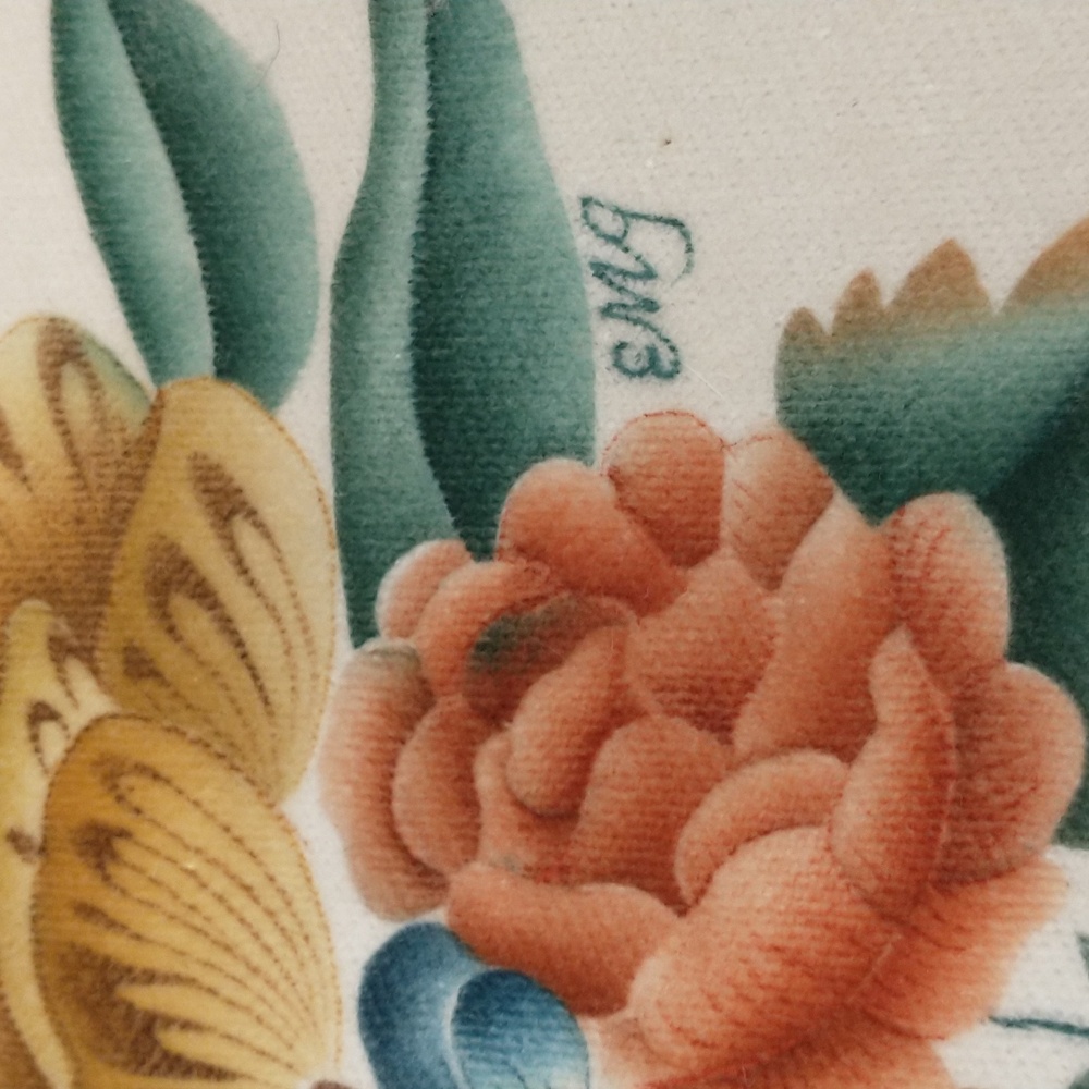 Charming 80s Vintage Theorem Hand Painted on Velvet Flower Colorful Floral 5x7 - Picture 2 of 6